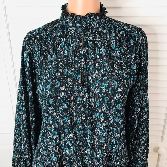 ZARA Blue Ditsy Floral Ruffle Blouse Size Extra Small - Picture 6 of 8